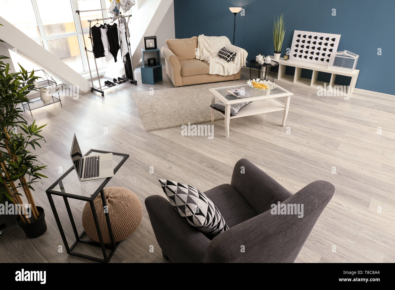 Modern interior of living room with stylish furniture Stock Photo - Alamy