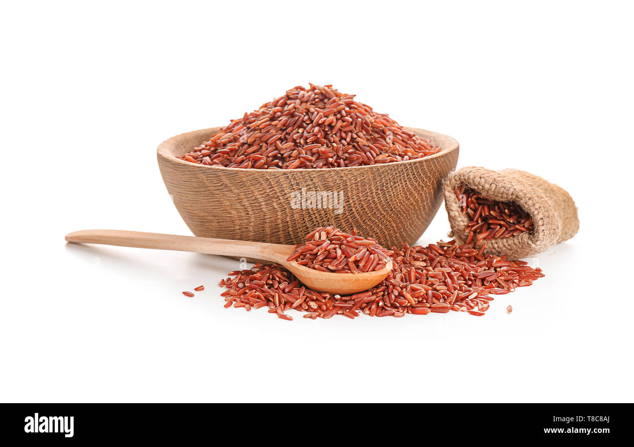 Red Rice Composition Composition with raw red rice on white background Stock Photo - Alamy