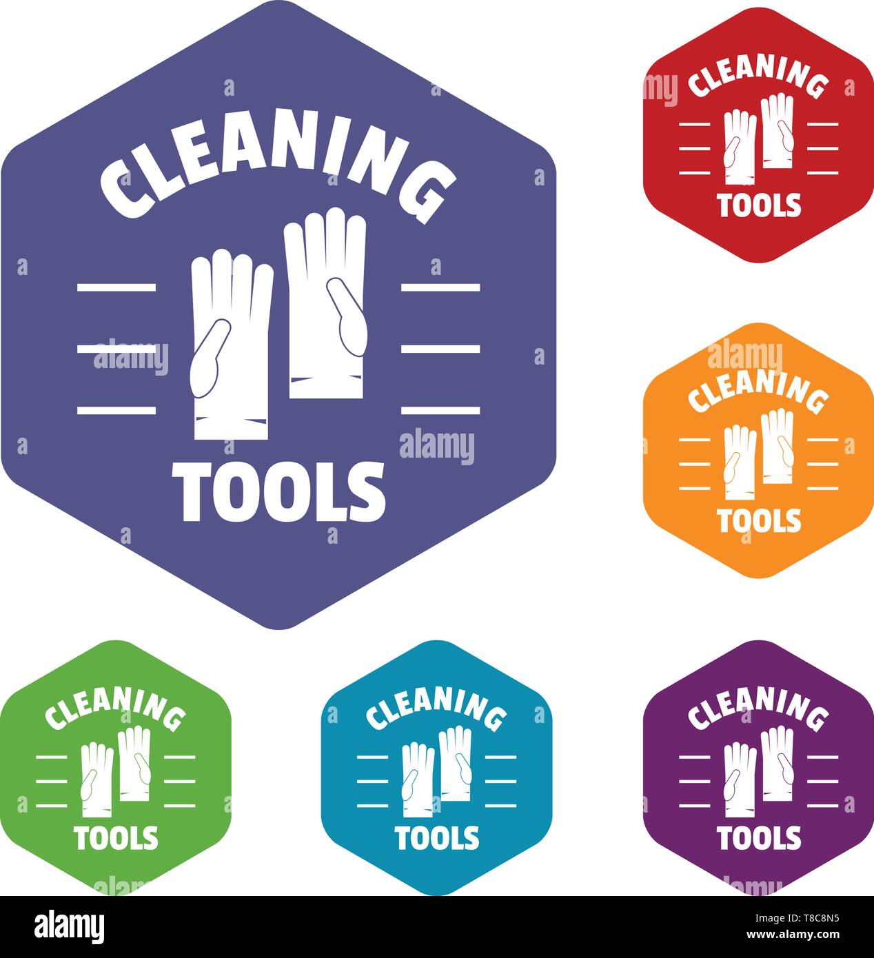 Cleaning tools icons vector hexahedron Stock Vector