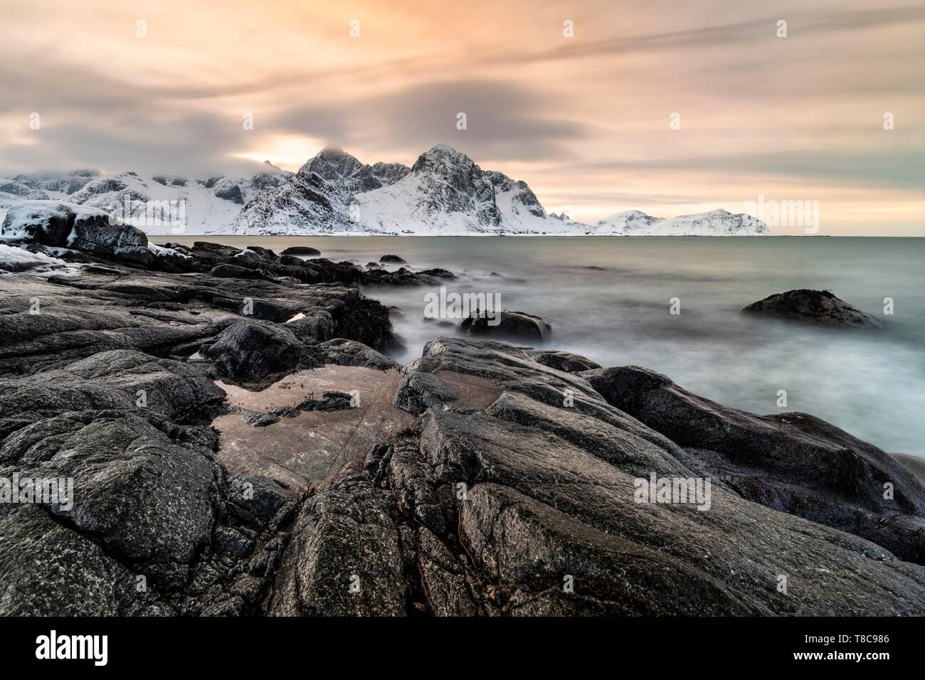 Rocky Coast Near Vareid Flakstadoya Lofoten Norway Stock Photo Alamy