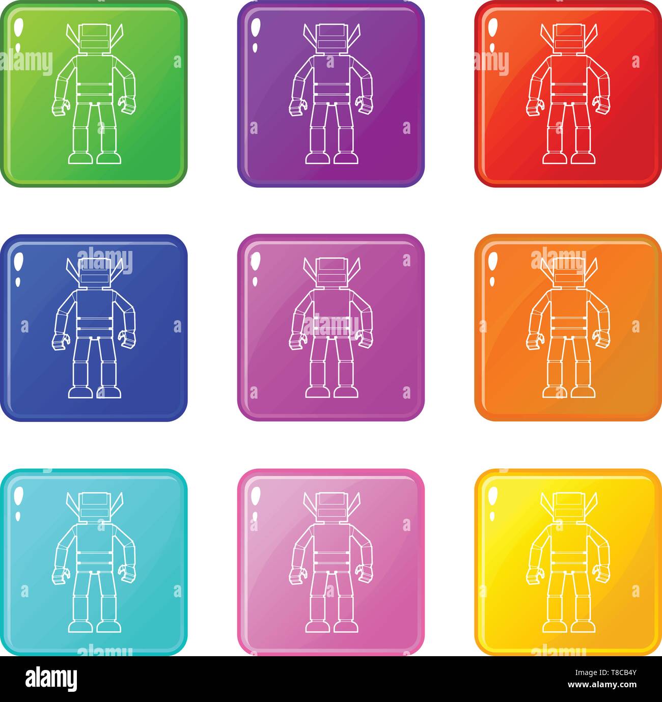 Humanoid robot icons set 9 color collection Stock Vector