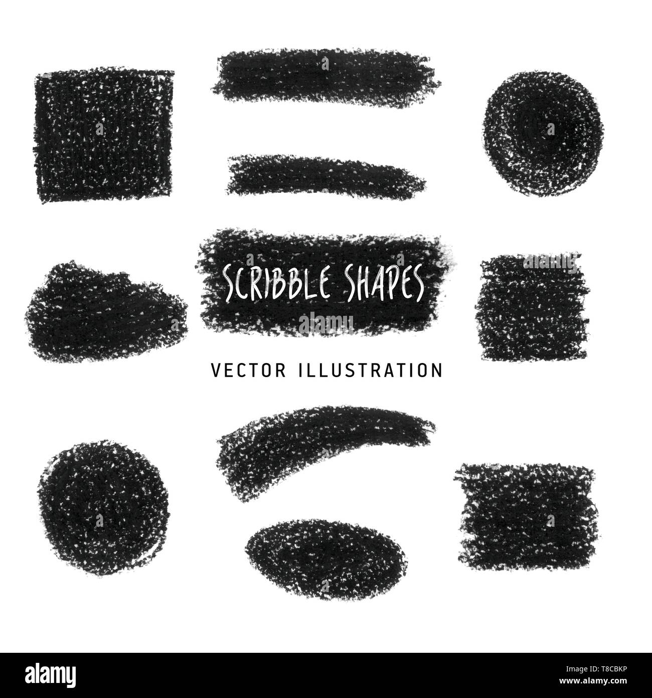 Hand drawn chalk texture set. Vector charcoal design element. Black