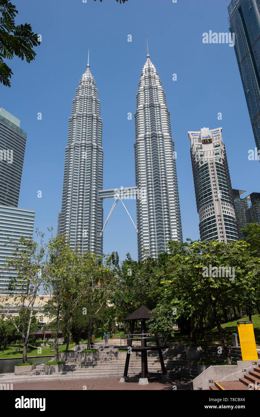 View of Petronas Twin Towers from KLCC Park, Kuala Lumpur,Malaysia Stock Photo