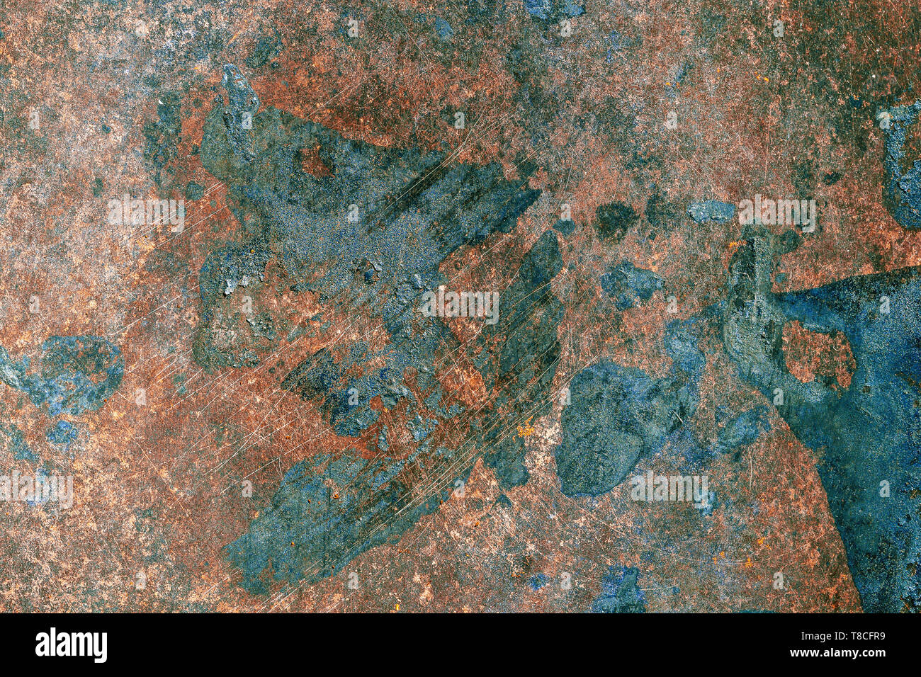 Metal surface with detailed traces of corrosion, rust and scratches Stock Photo