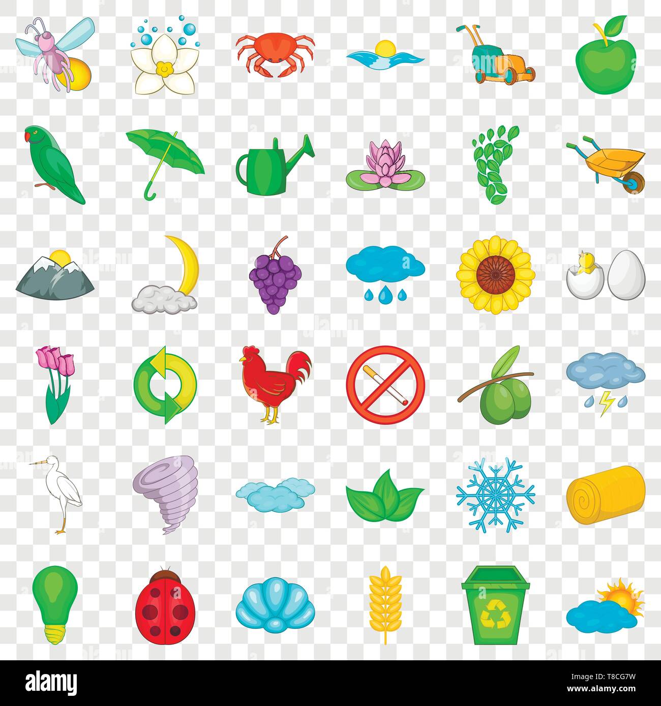 Eco icons set, cartoon style Stock Vector
