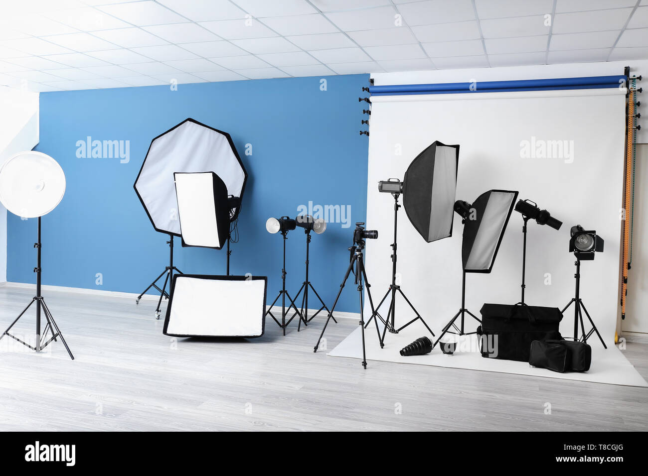 Interior of modern photo studio with professional equipment Stock Photo ...