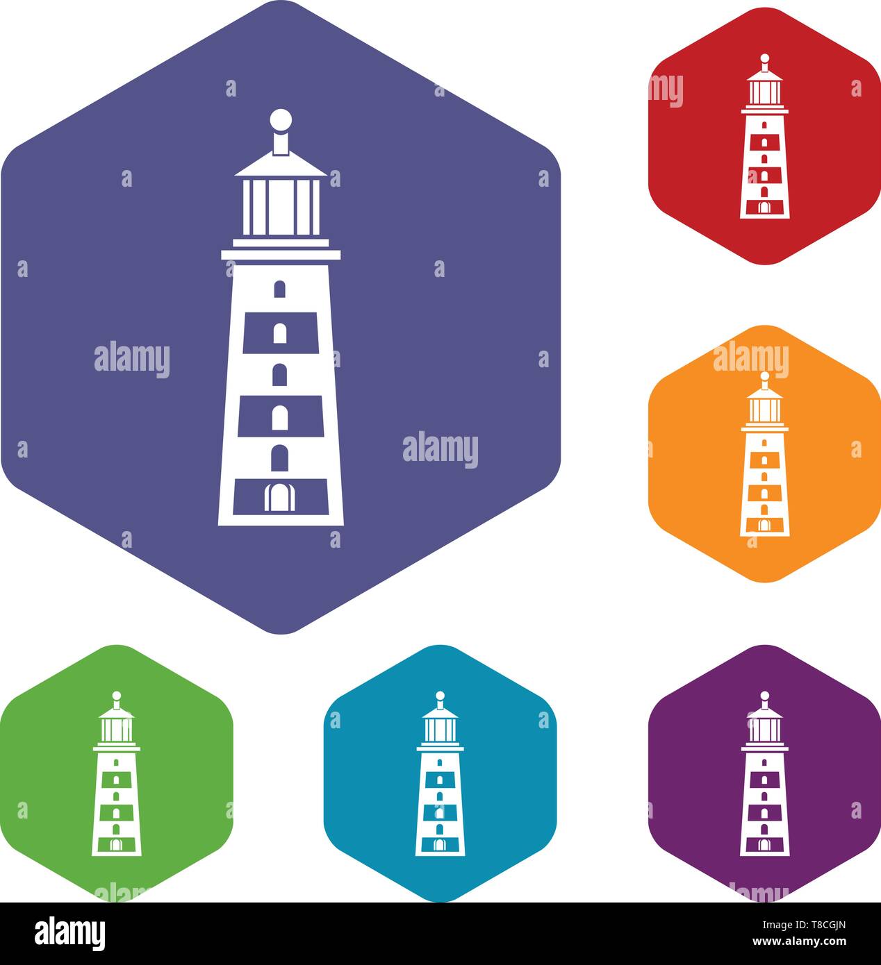 Seaside lighthouse icons vector hexahedron Stock Vector