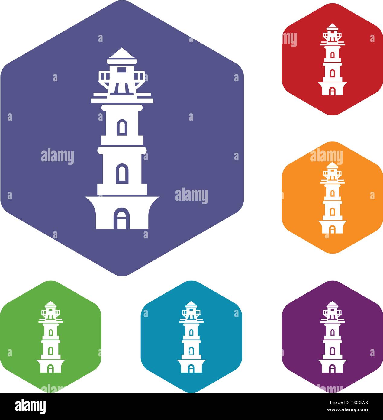 Coast lighthouse icons vector hexahedron Stock Vector
