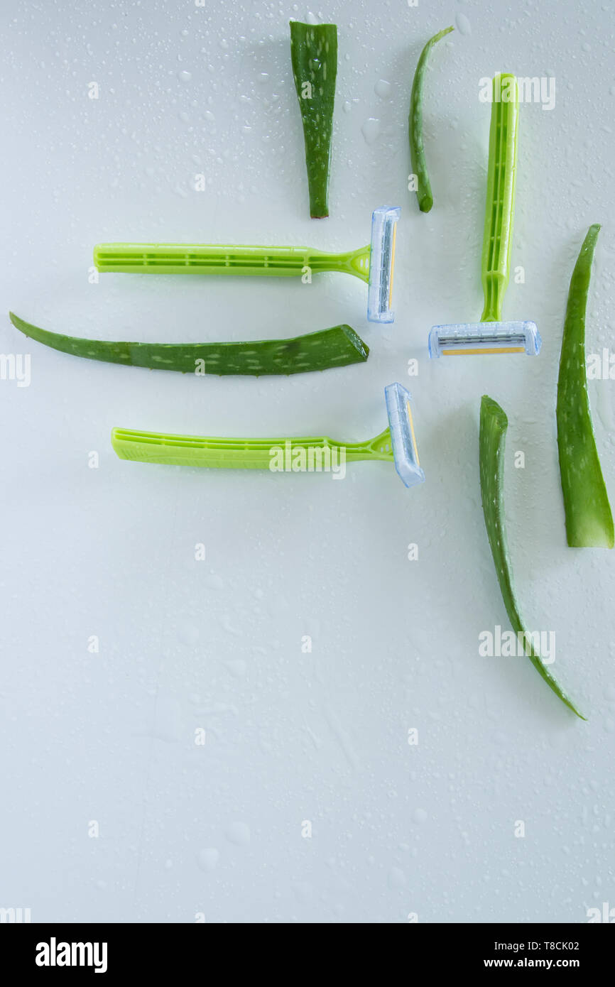 Shaving accessory for sensitive skin. Disposable razor with aloe vera ...