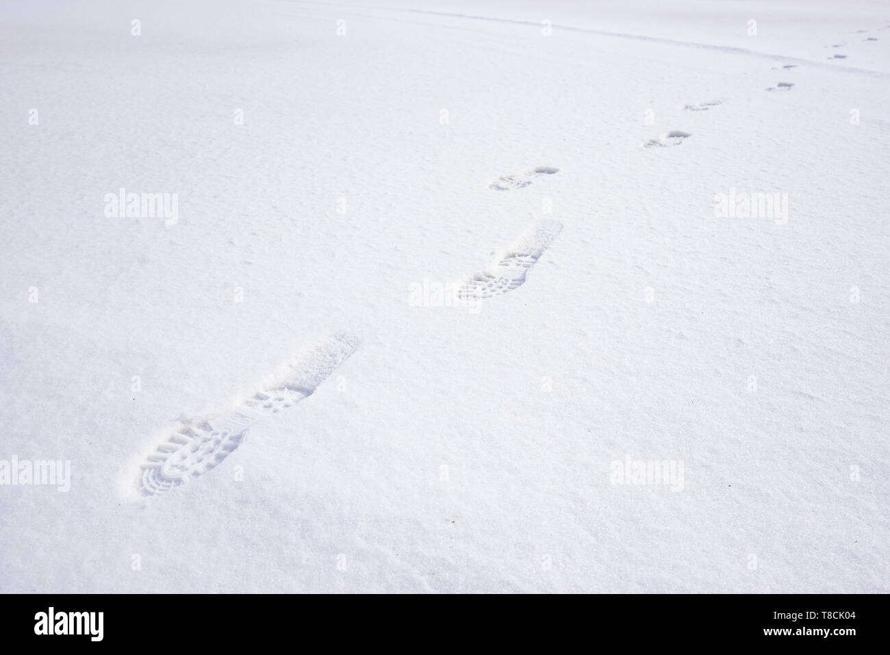 Human footprints in the snow Stock Photo