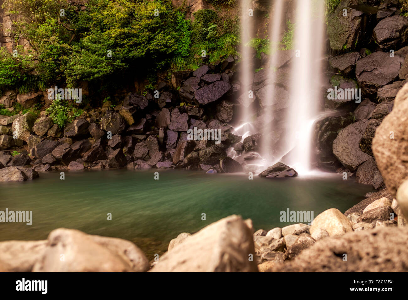 Jeongbang waterfall in Jeju, South Korea Stock Photo