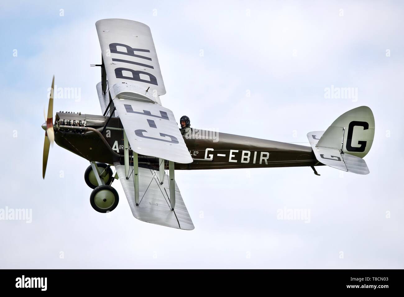 de Havilland DH.51 'MISS KENYA' performing at the season premiere airshow at Shuttleworth on the 5th May 2019 Stock Photo
