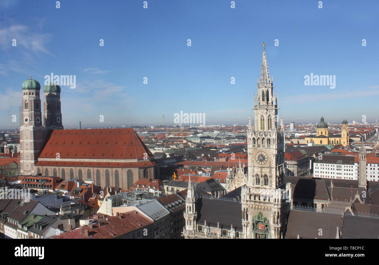 Munich Marienplatz, view to the Frauenkirche (Church of Our Dear Lady), landmark of Munich. Stock Photo