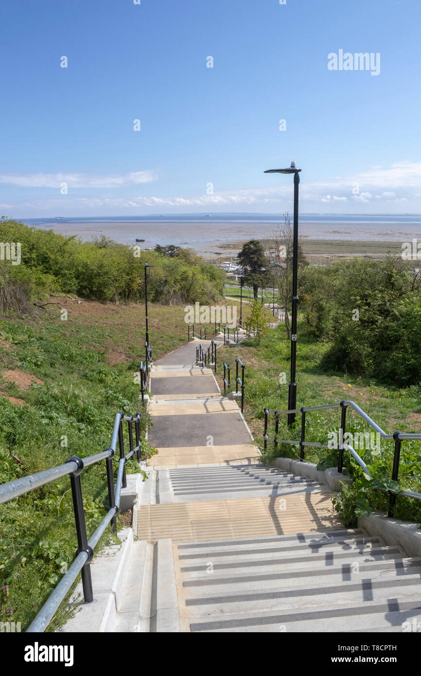 Steps leading down to the station at LeighonSea, Essex, England Stock