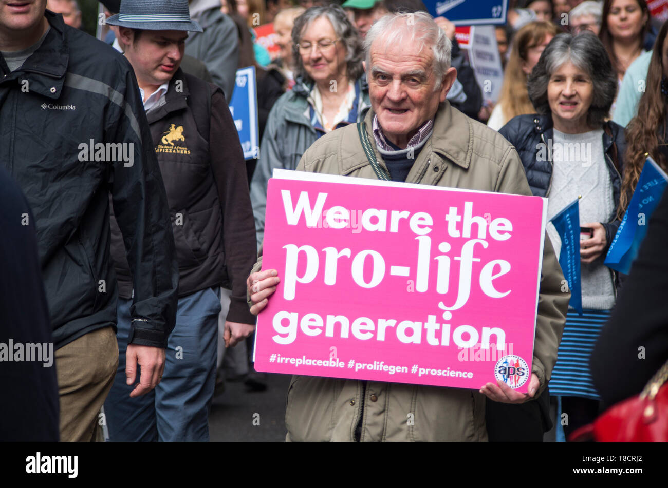 London, UK. 11 April 2019. Pro-life demonstrators take part in March for Life UK 2019 through Westminster, London.  This year's theme is 'irreplaceable’ – every single human being, right from the first moment of his or her conception is unique,  he/she cannot be replaced by any other human being. © Stuart Walden/ Alamy Stock Photo