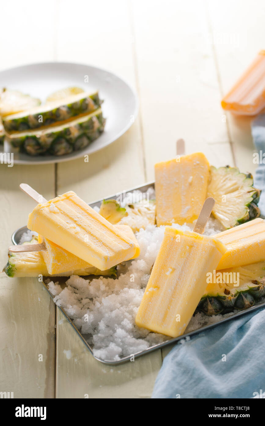 Pineapple Frozen Fruit Bars Popsicles. Selective focus Stock Photo Alamy