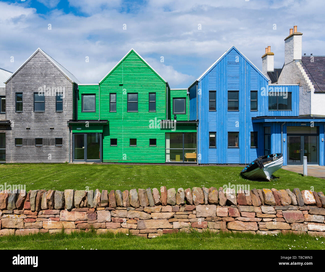 The Inn at John O' Groats colourful modern architecture of hotel at John O'Groats on  North Coast 500 scenic driving route in northern Scotland, UK Stock Photo