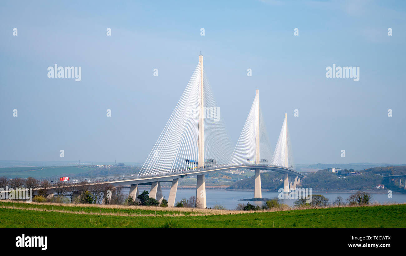 View of Queensferry Crossing bridge spanning the River Forth in Scotland , UK Stock Photo