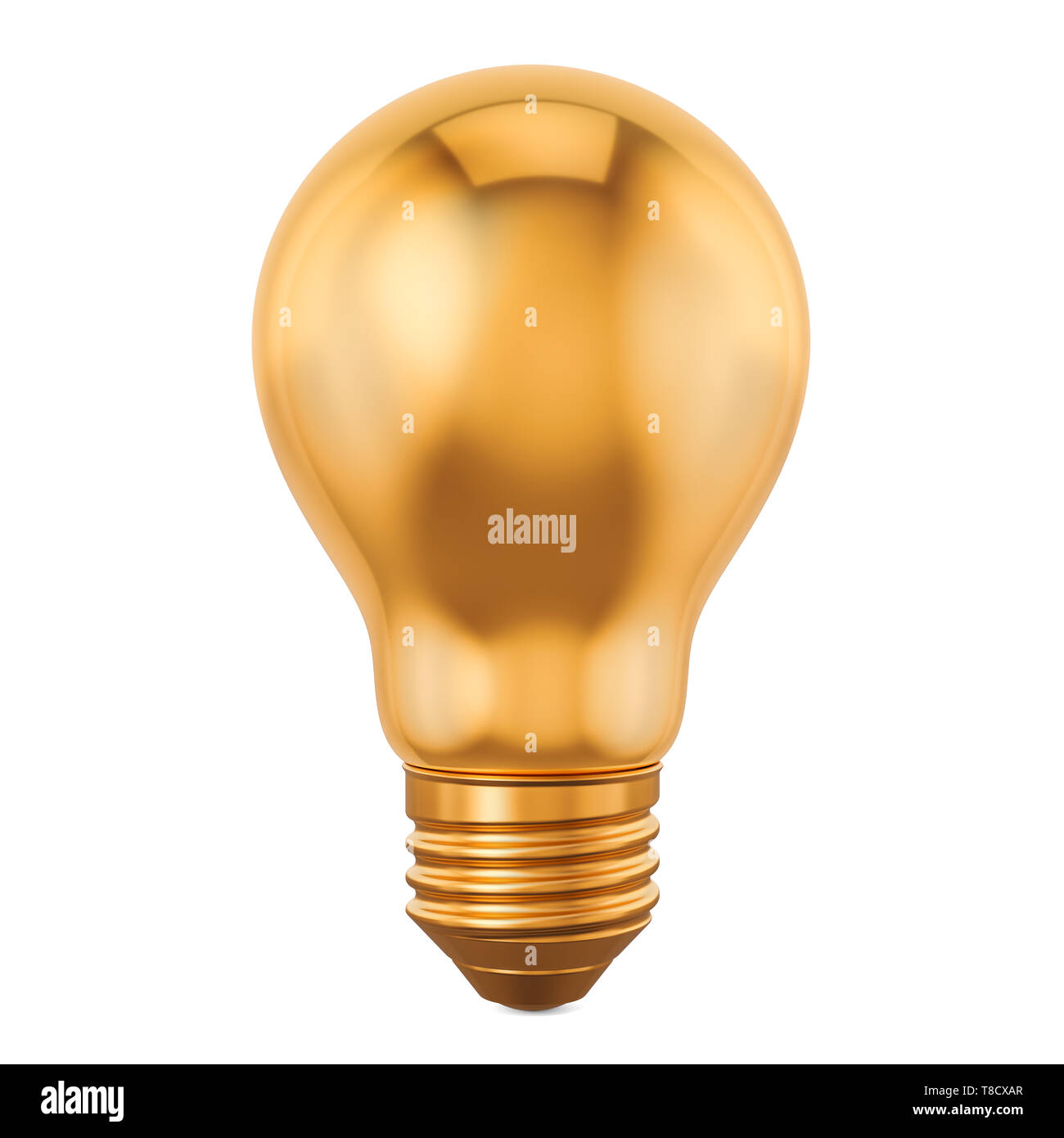 Golden light bulb, idea concept. 3D rendering isolated on white background Stock Photo
