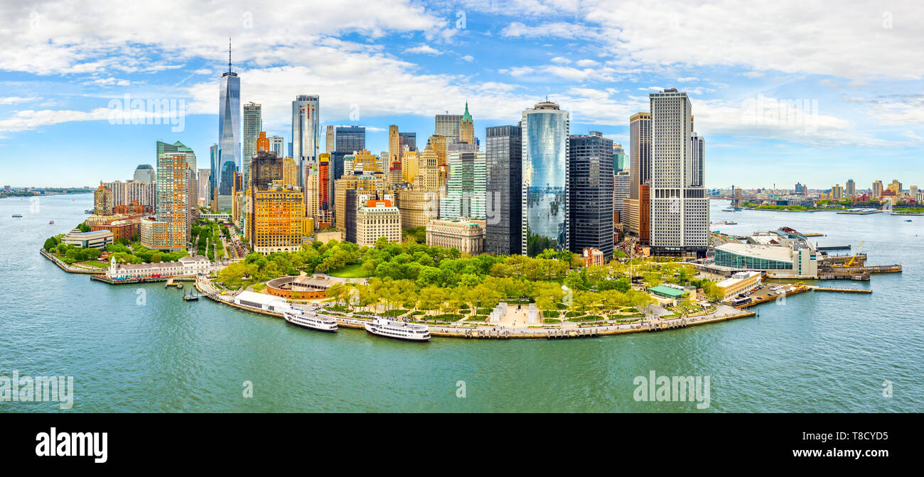 Aerial panorama of Downtown New York skyline Stock Photo