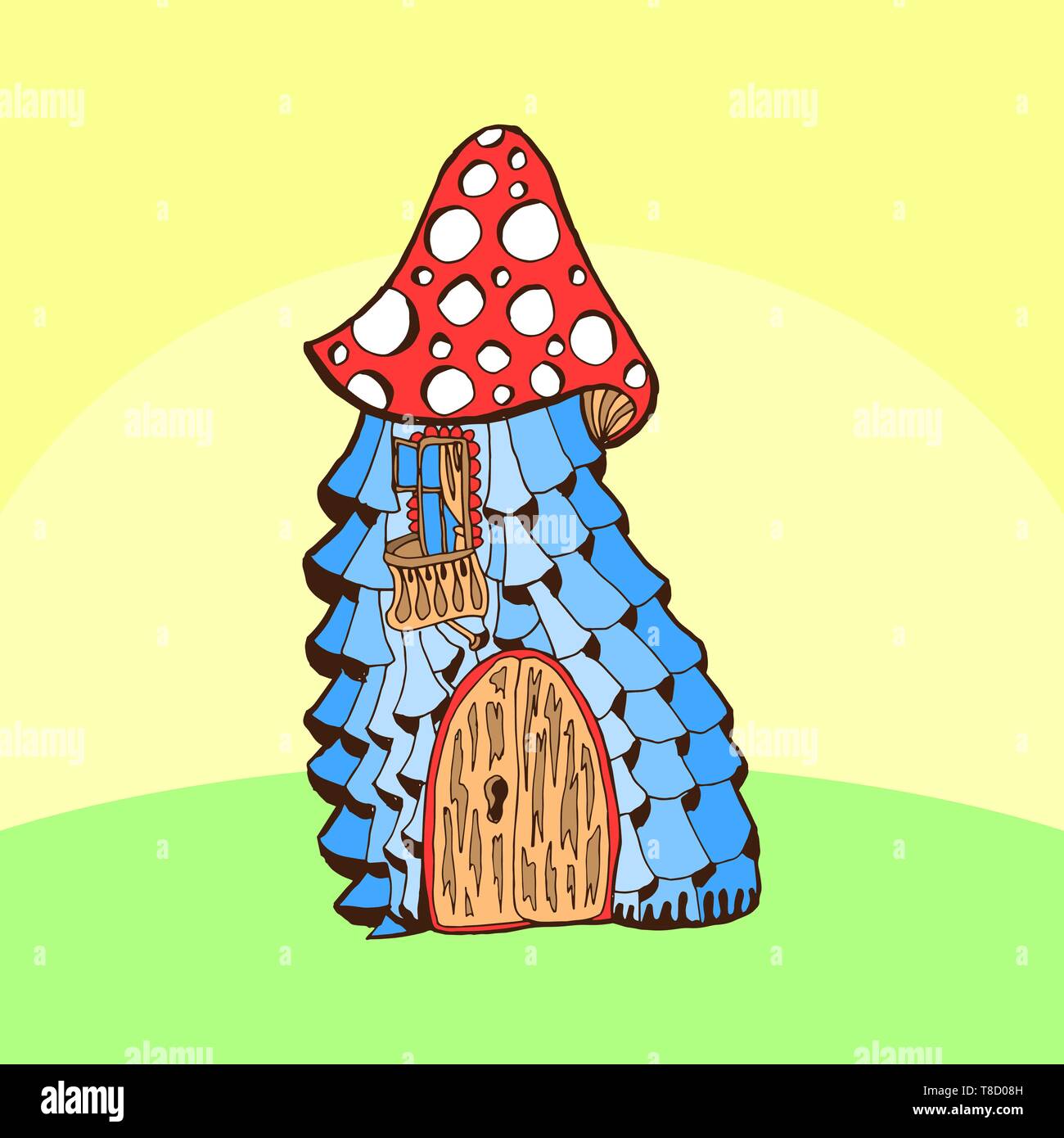 Fairy cartoon doodle style ornamental colorful house. Stylized Mushroom Stock Vector