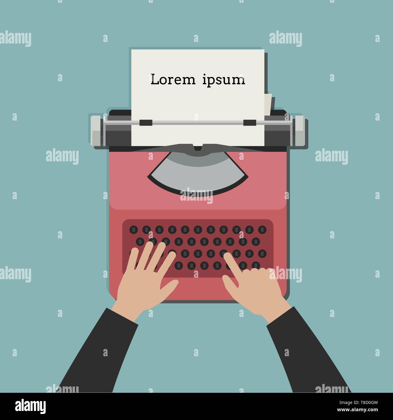 Hands typing an article on a typewriter Stock Vector