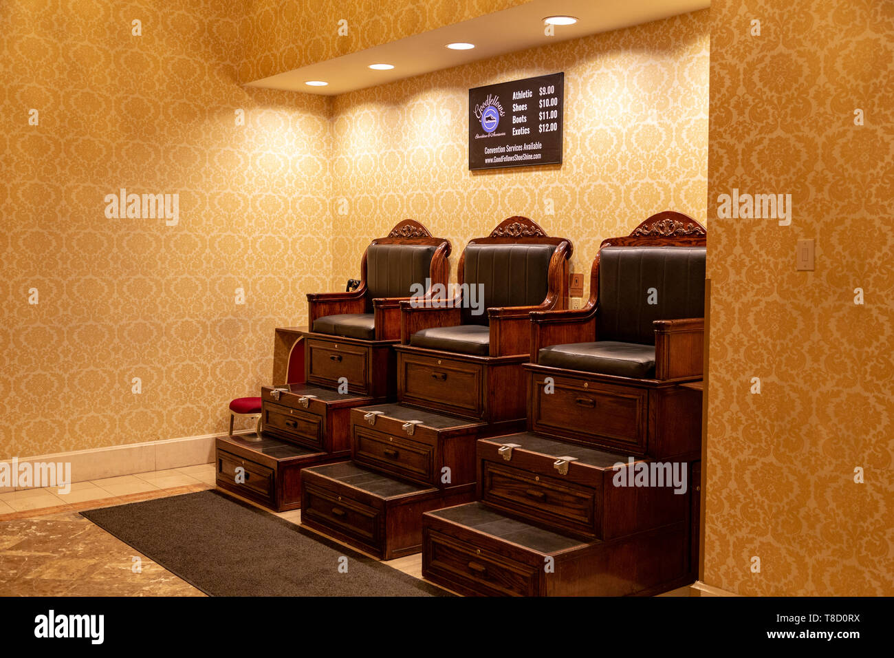 Luxury Shoeshine Stand in The Palazzo bathroom, Vegas, Nevada, US Stock Photo