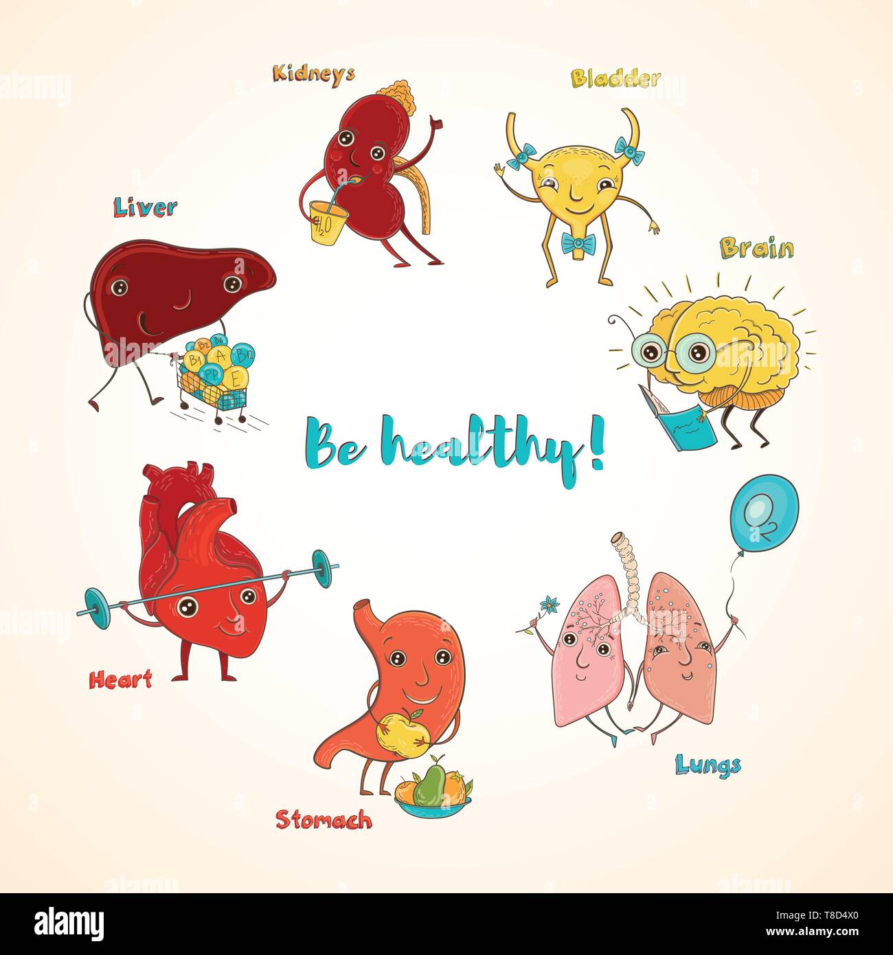 Cartoon vector illustration of healthy human organs. Funny educational  illustration for kids. Isolated characters. Be healthy! Stock Vector Image  & Art - Alamy