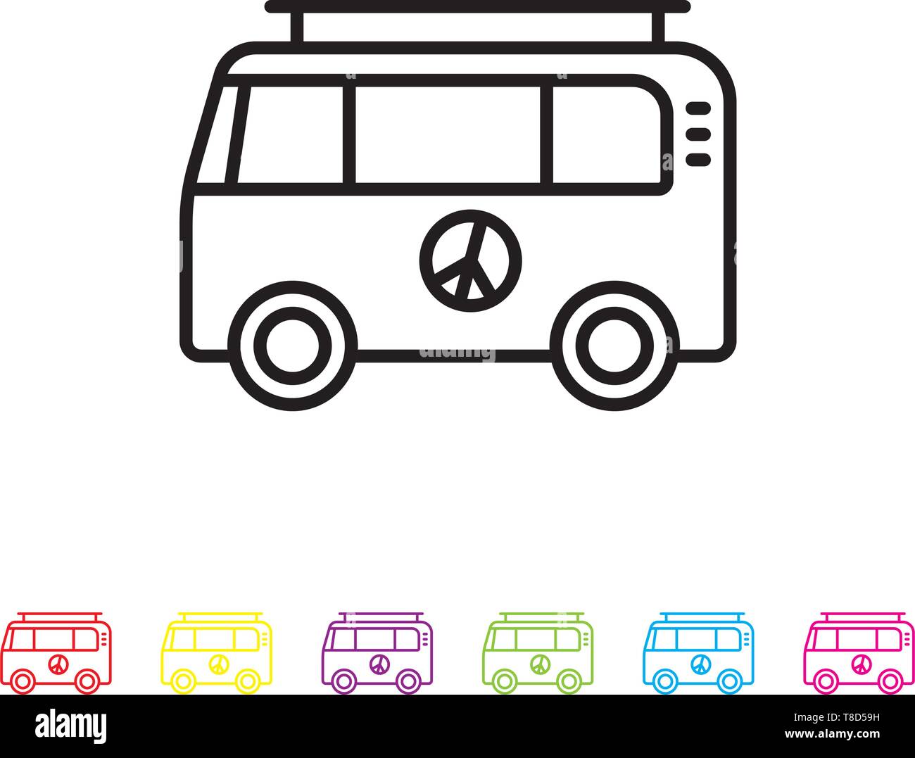 Hippie camper van line icon. Sixties lifestyle symbol in black and six  colors Stock Vector Image & Art - Alamy