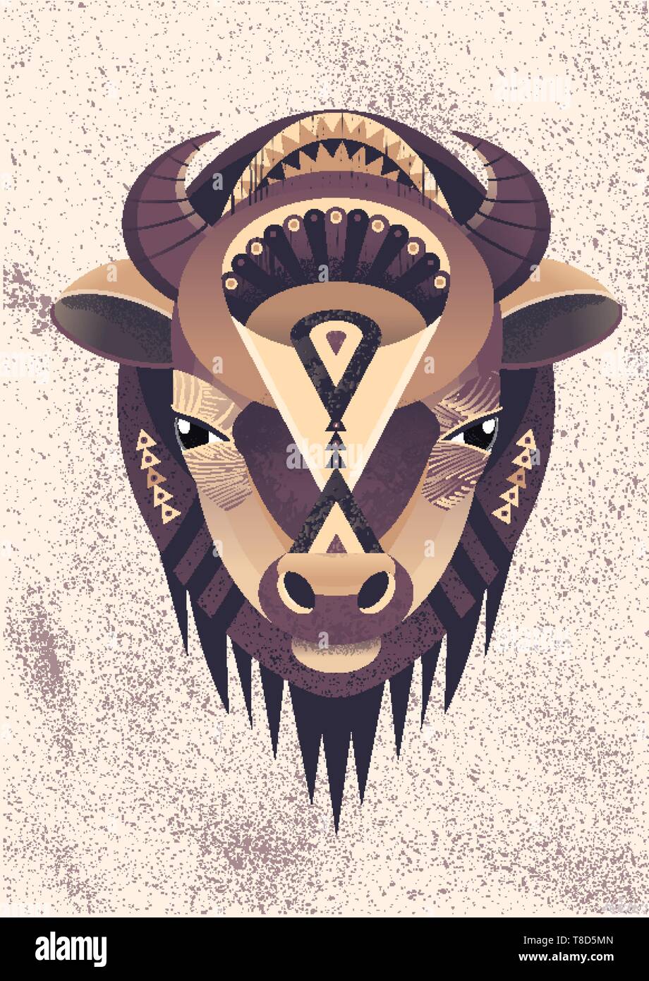 Vector illustration of buffalo head. Vector poster with bison in geometric style. Stock Vector