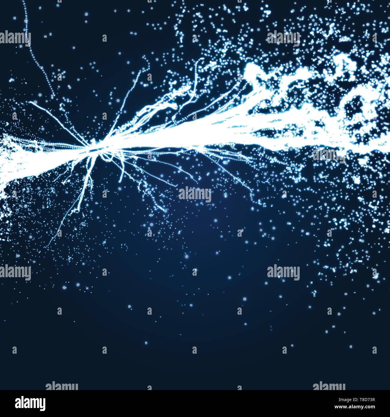Electricity lighting effects. Array with Dynamic Particles. 3d Futuristic technology style. Abstract Background. Glowing points. Vector Illustration. Stock Vector