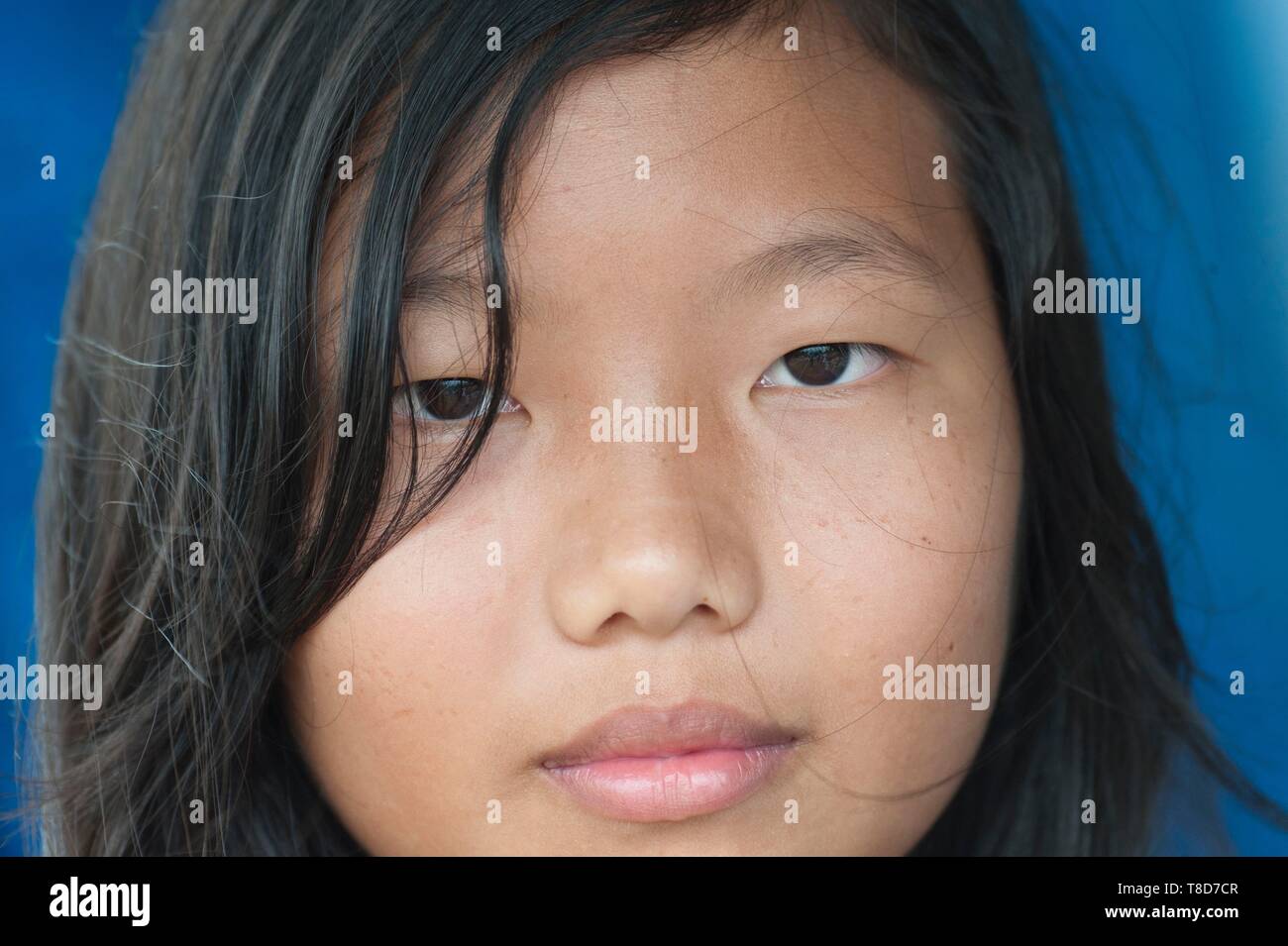 France, French Guiana, Cacao, young Hmong girl Stock Photo