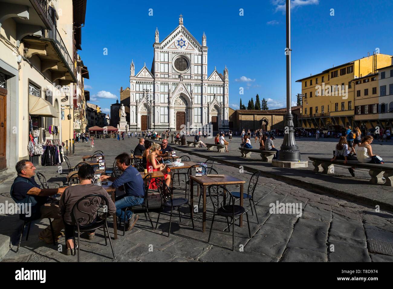 Italy, Tuscany, Florence, historic centre listed as World Heritage by UNESCO, piazza Santa Croce, Santa Croce church Stock Photo