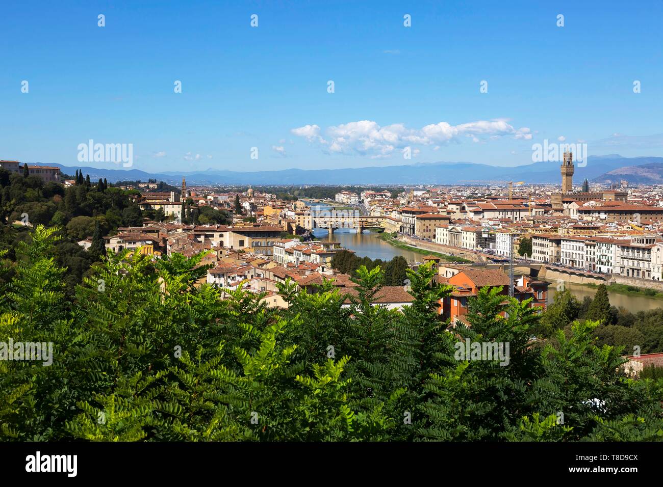 Italy, Tuscany, Florence, historic centre listed as World Heritage by UNESCO, Piazzale Michelangelo, general view of Florence Stock Photo