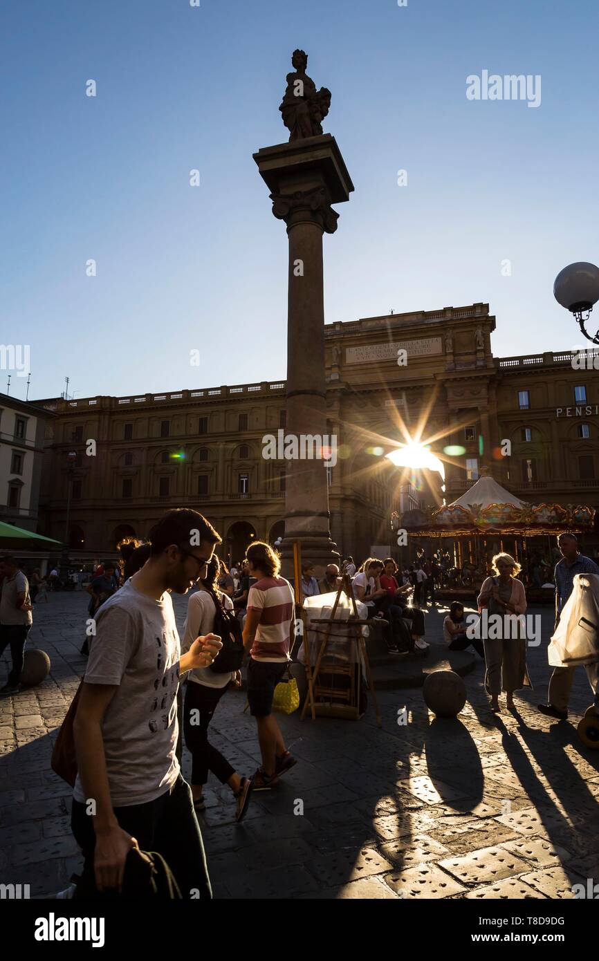 Italy, Tuscany, Florence, historic centre listed as World Heritage by UNESCO, Piazza Republica Stock Photo