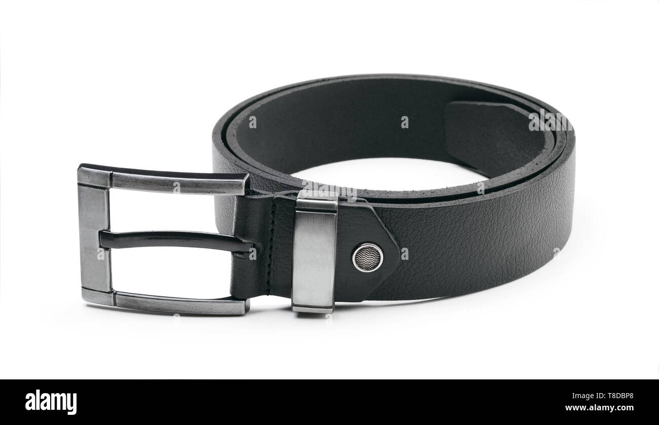 Black Leather White Stitching Belt
