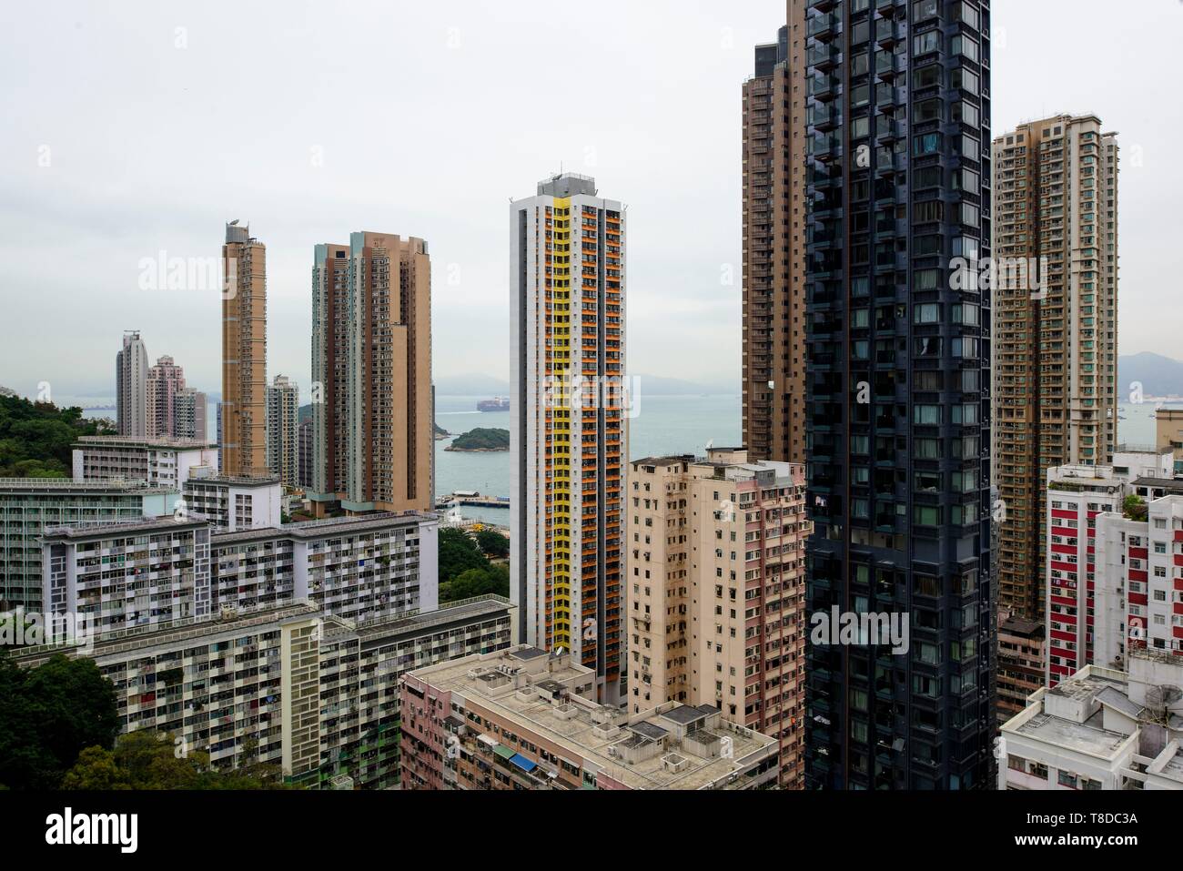 China, Hong Kong, Kennedy town, residential buildings at Hong Kong island's Kennedy town Stock Photo
