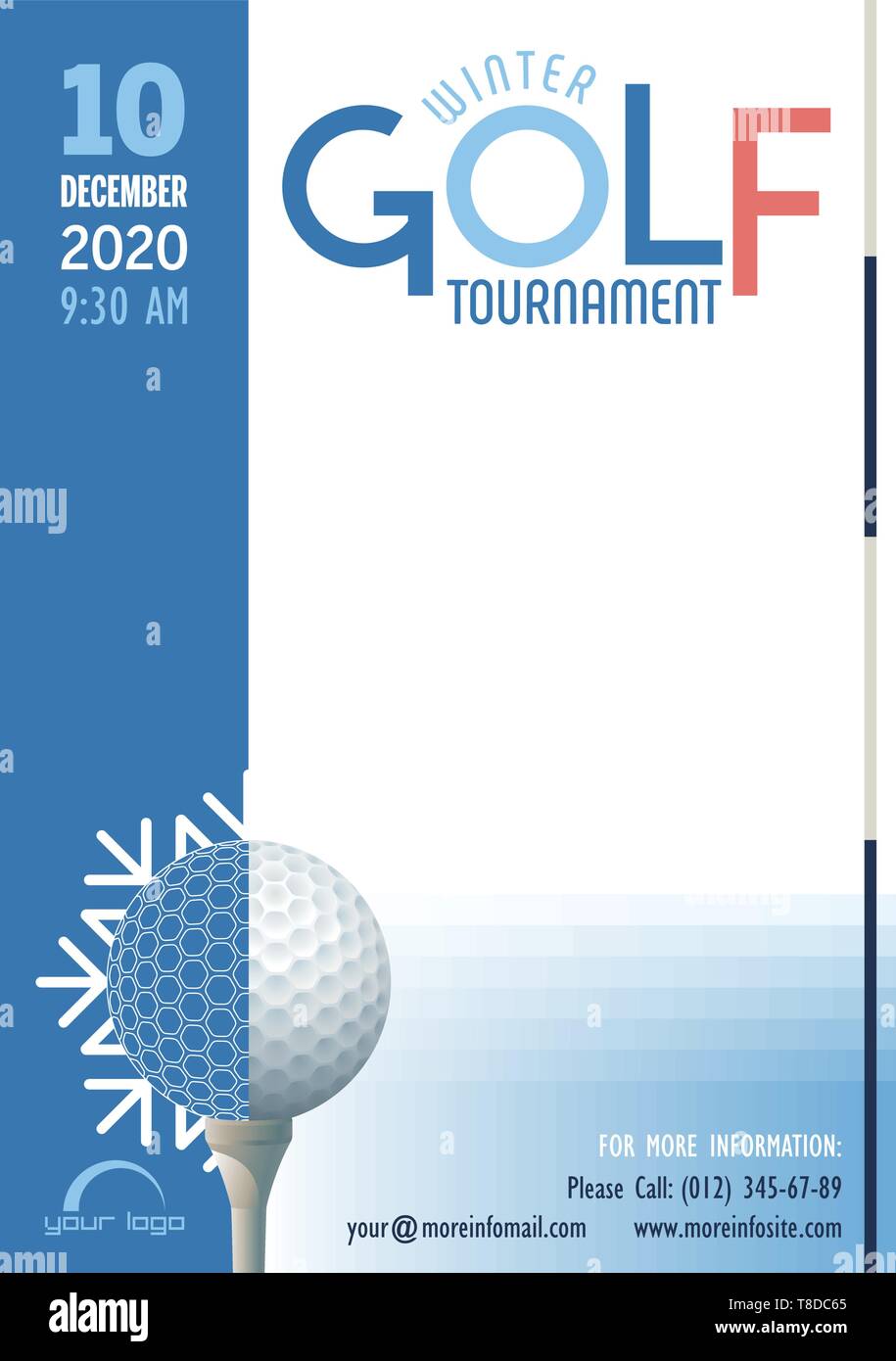 Winter Golf Tournament poster template. Place for your text message. Vector illustration. Stock Vector