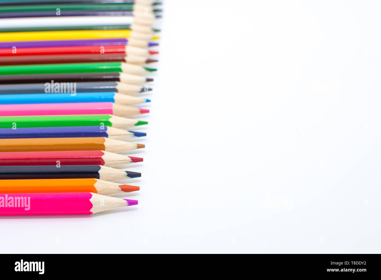 colored pencils on white background.back to school. start the studies. children and drawings. Rainbow colors. gay flag Stock Photo