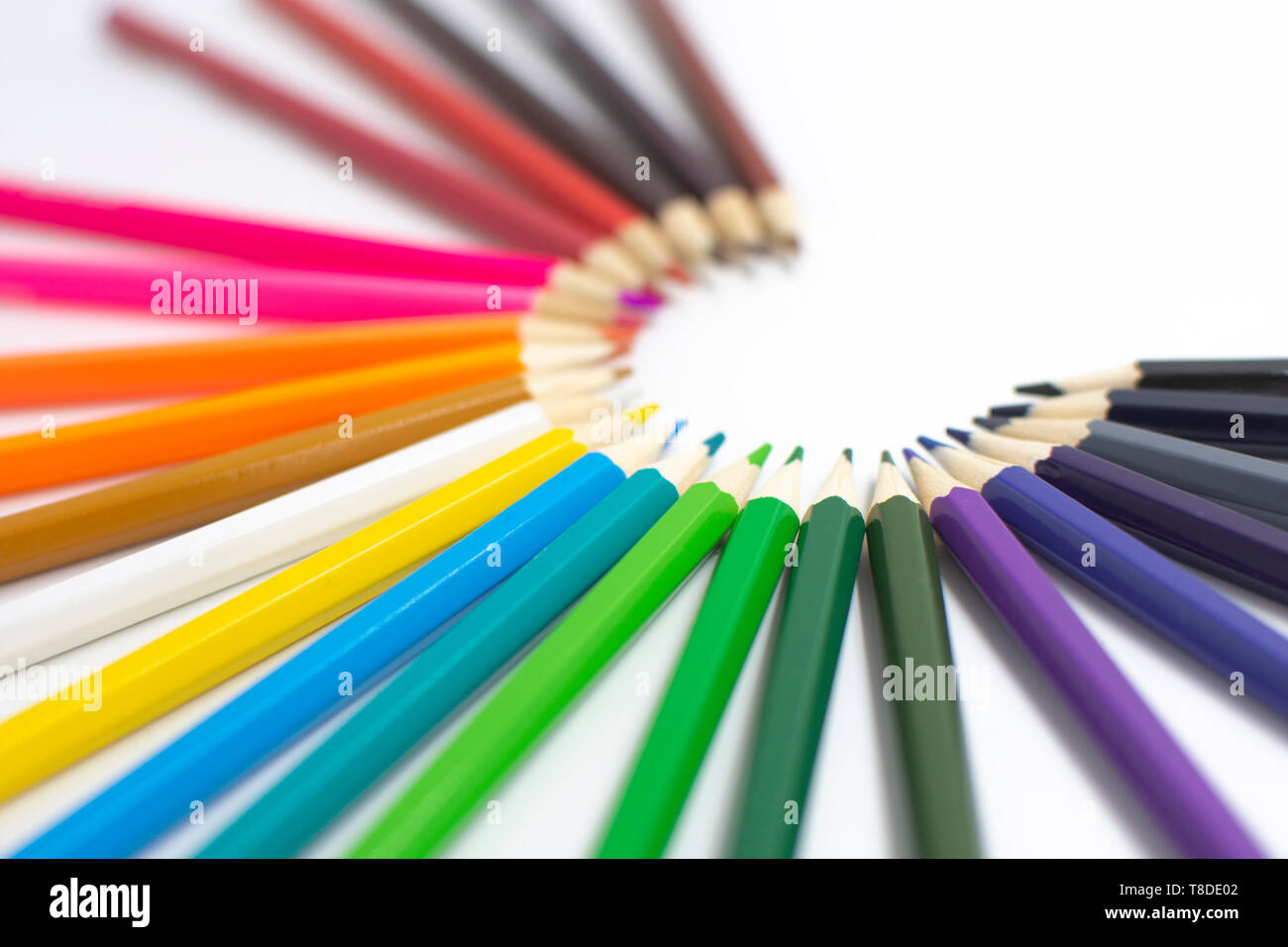 colored pencils on white background.back to school. start the studies. children and drawings. Rainbow colors. gay flag Stock Photo