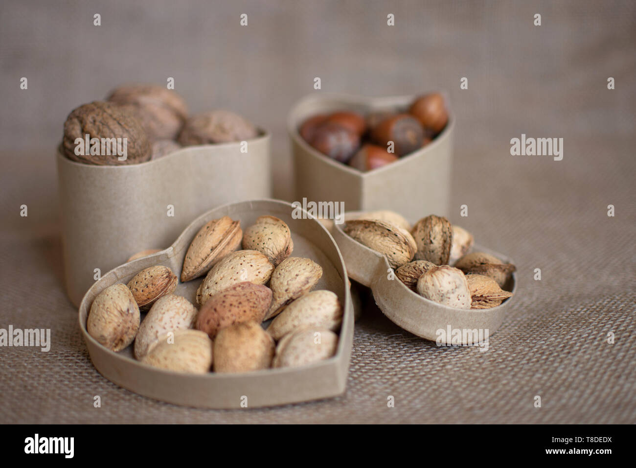 Mediterranean diet. Cholesteerol improvement diet. healthy foods for the heart. Healthy nuts. Stock Photo