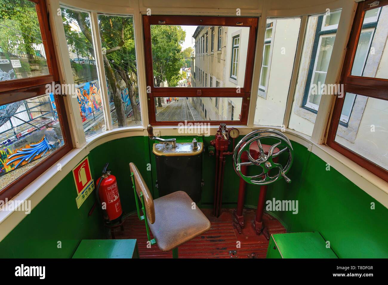 Portugal, Lisbon, funicular, Ascensor da Gloria descending the Calcada ...