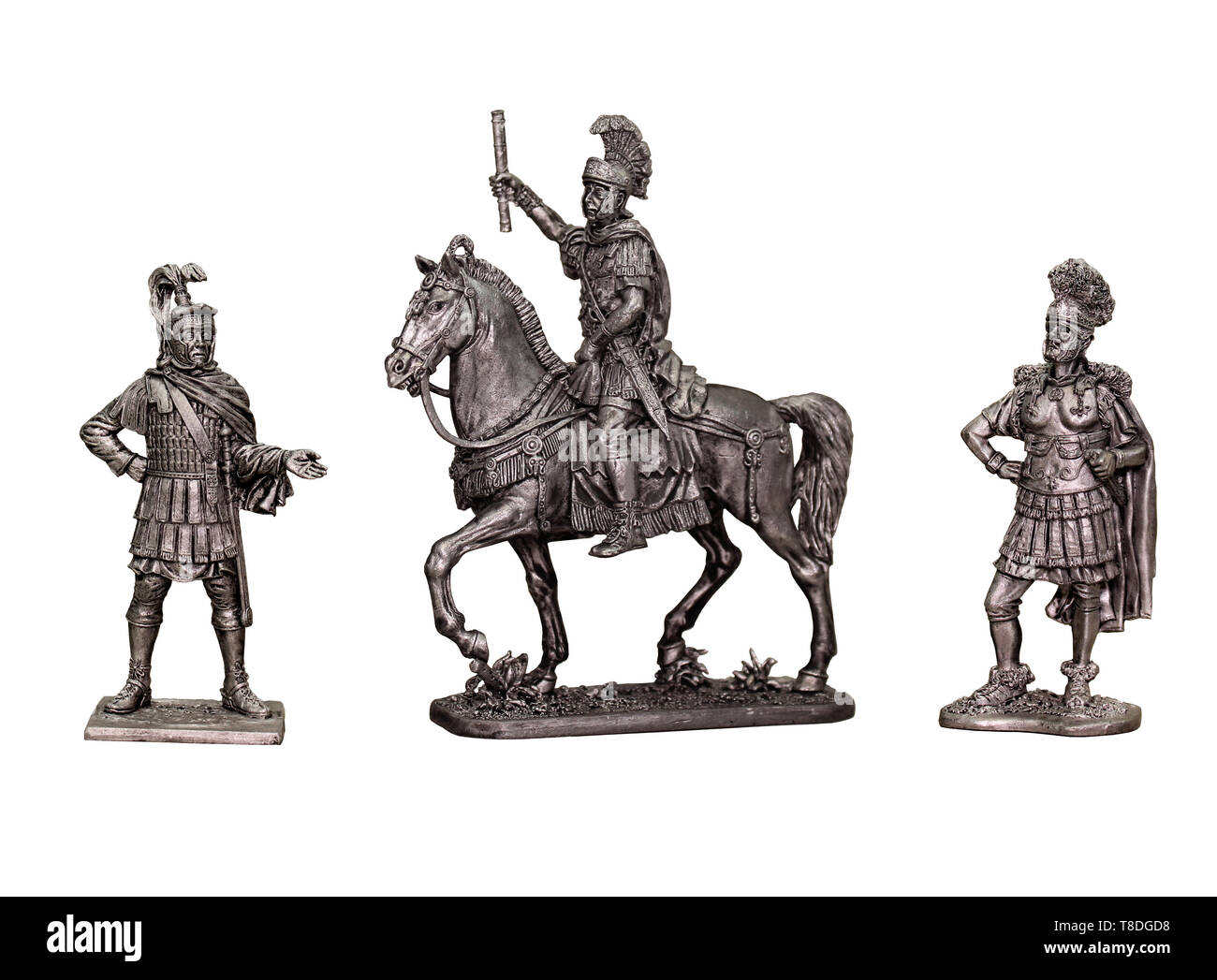 Tin soldiers roman legionary. Set of 3 roman soldiers. Roman legatus, tribune and officer. Stock Photo