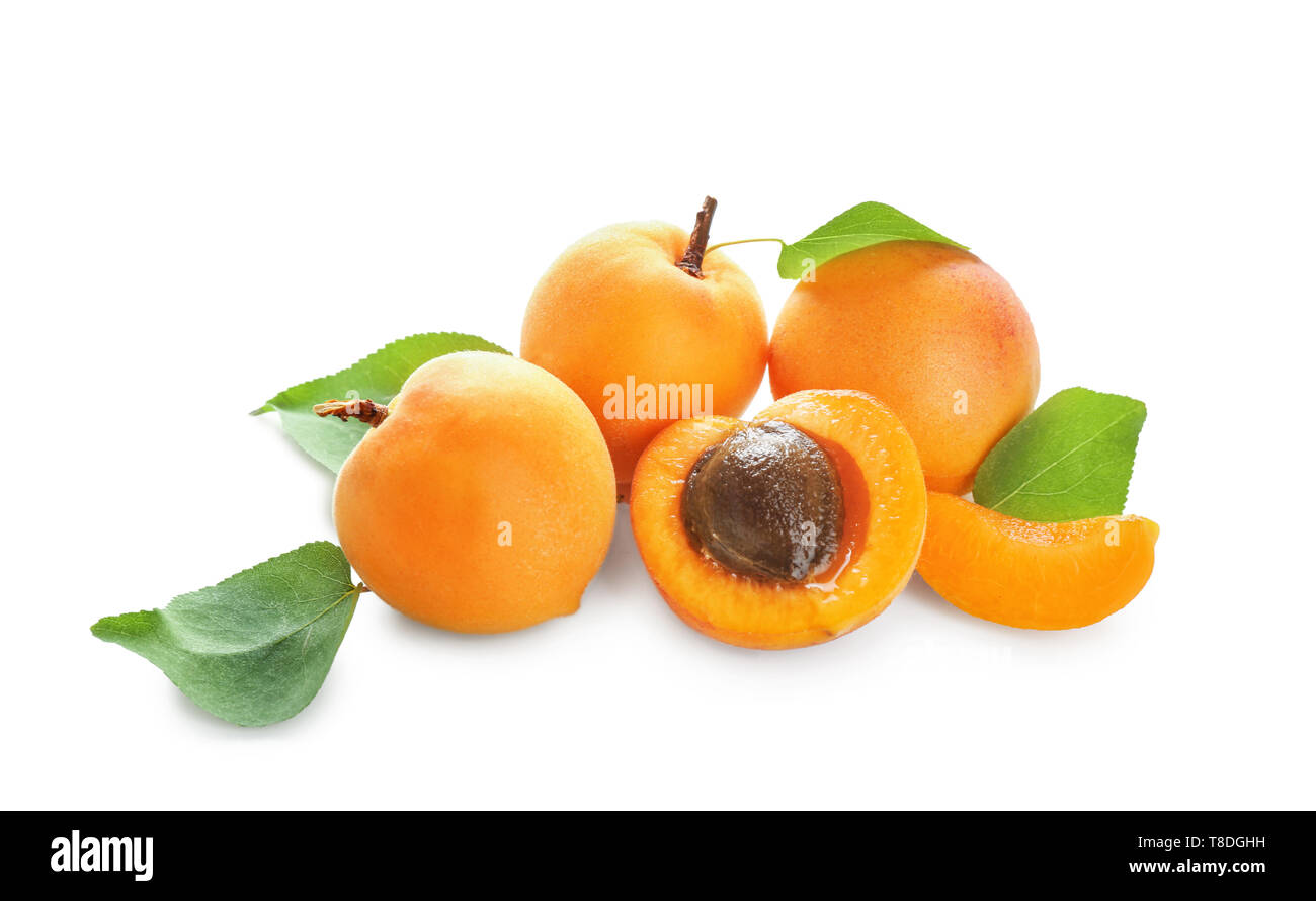 Fresh apricots on white background Stock Photo Alamy