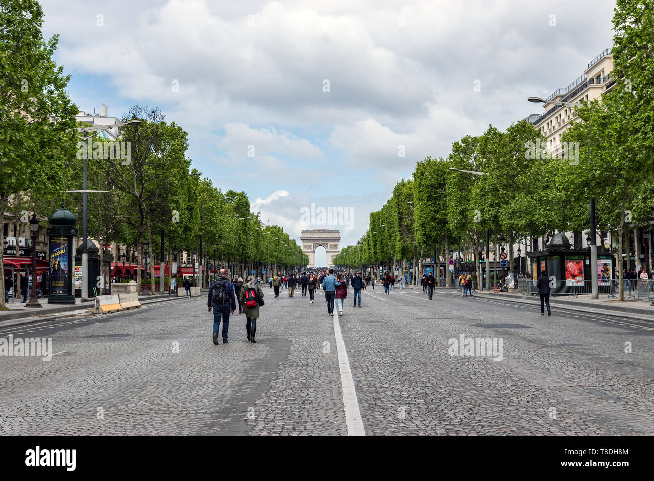 Champs Elysees avenue closed to car traffic - Paris Stock Photo