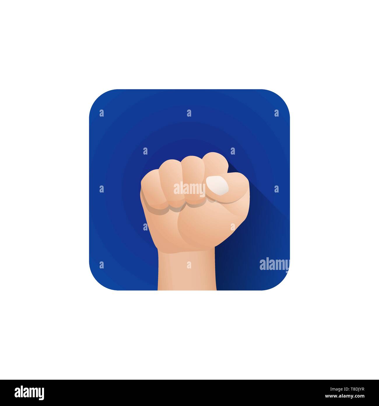 vector symbolic raised clenched power fist gesture male hand protest concept sign illustration light icon poster design isolated on blue background Stock Vector