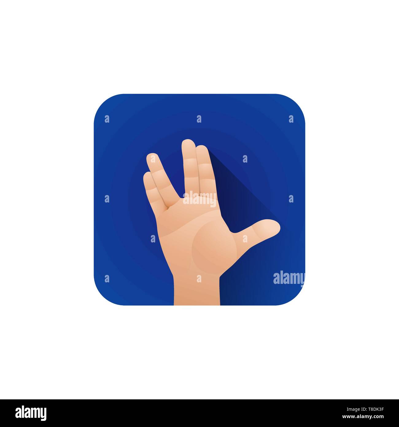 vector symbolic spread fingers male palm hand welcome hello spok gesture concept sign illustration light icon poster design isolated on blue backgroun Stock Vector