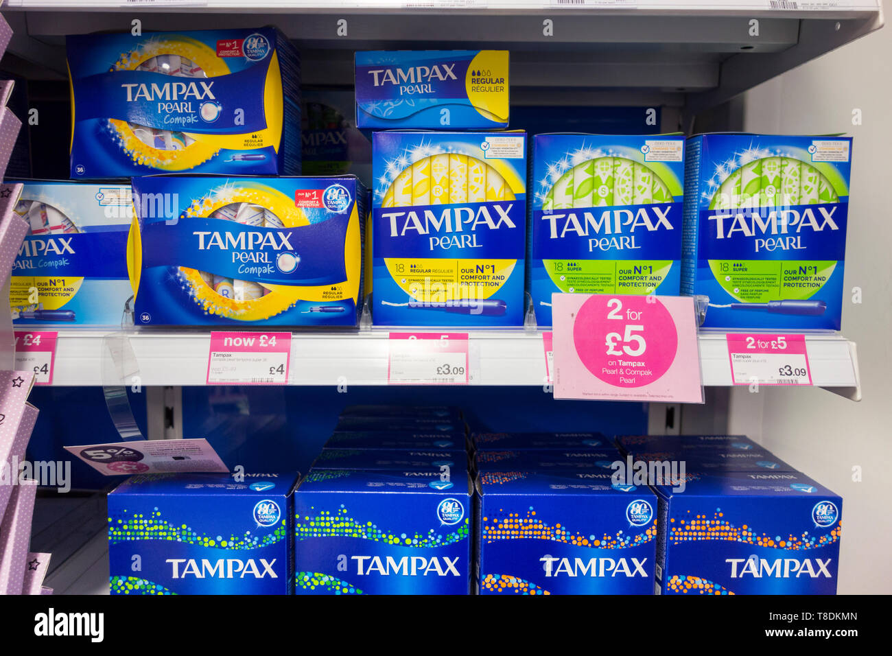 Procter & Gamble Tampax Pearl tampons on a shelf in a supermarket in  London, UK Stock Photo - Alamy