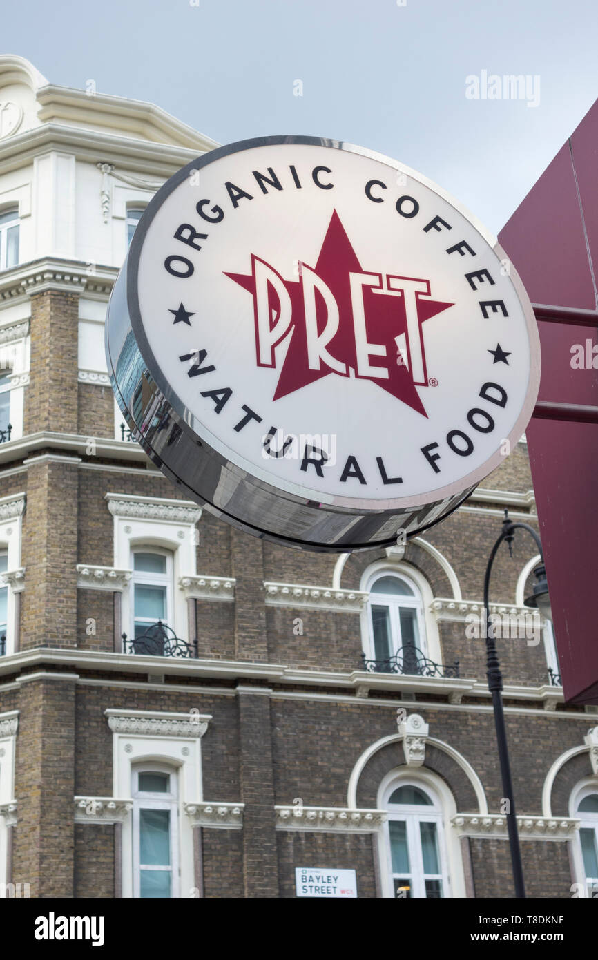 Pret A Manger signage on Tottenham Court Road, London, UK Stock Photo