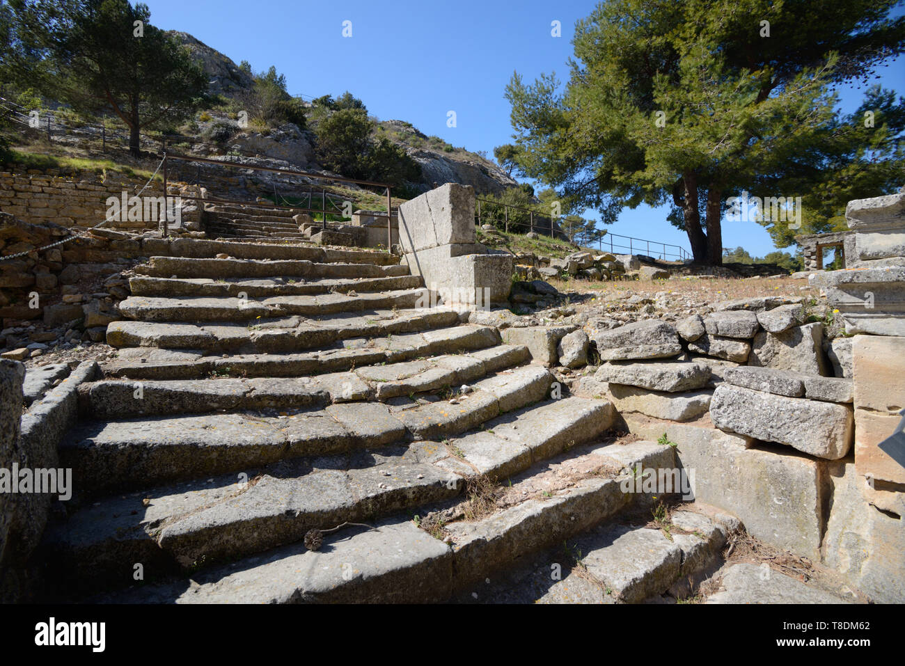 Salluvian or Ancient Gallic Staircase or Steps in the Ancient Rome Ruined City of Glanum near Saint Reny-en-Provence Les Alpilles Provence France Stock Photo
